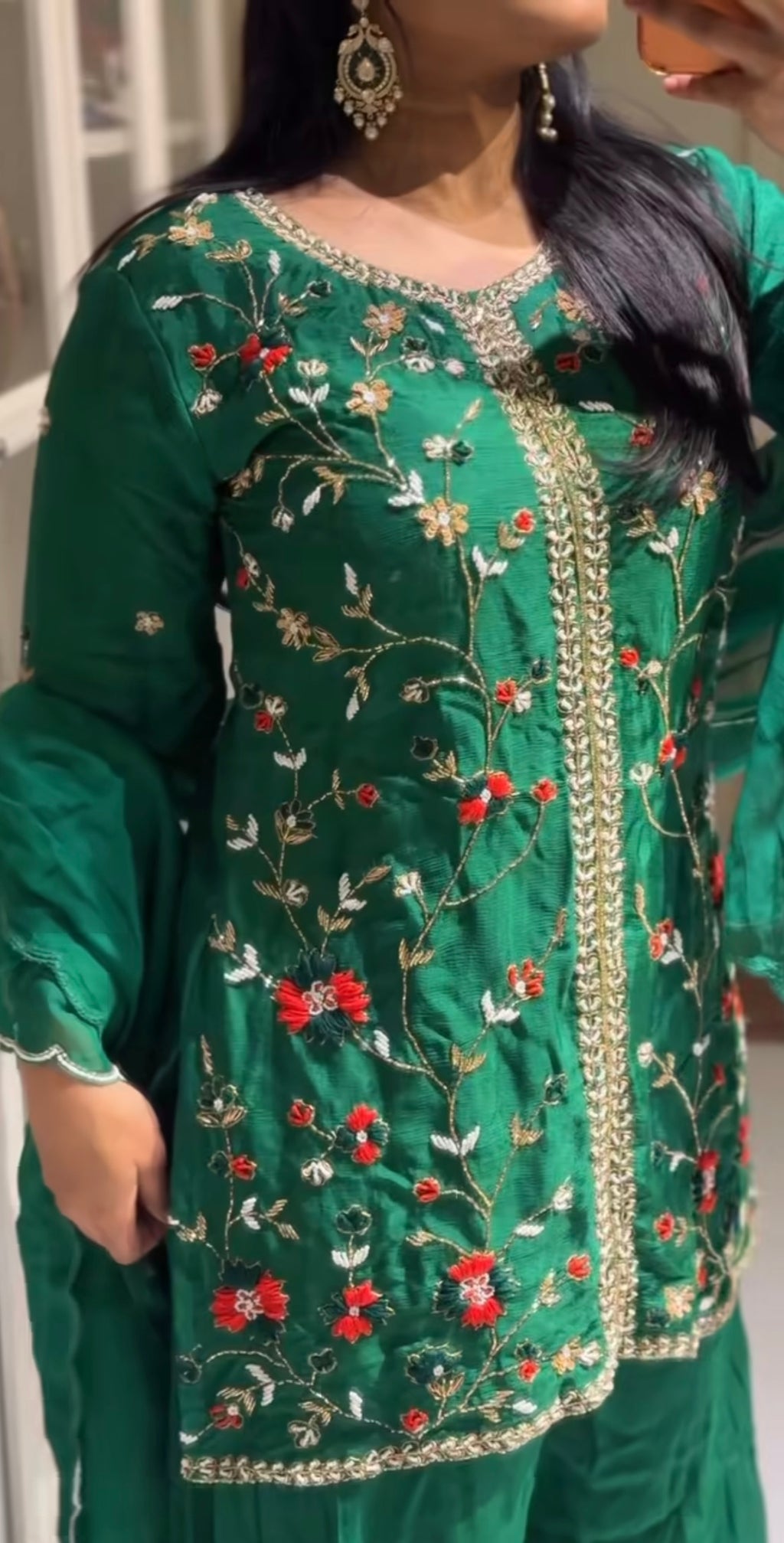 Amaira emarald green chinnon sharara set