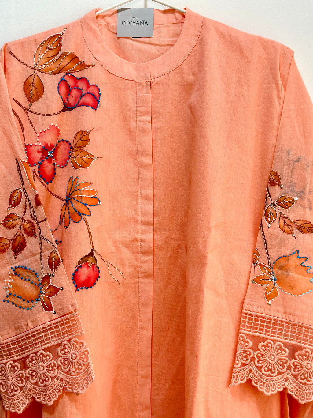 Pretty peach hand-Painted Cotton Co-ord Set
