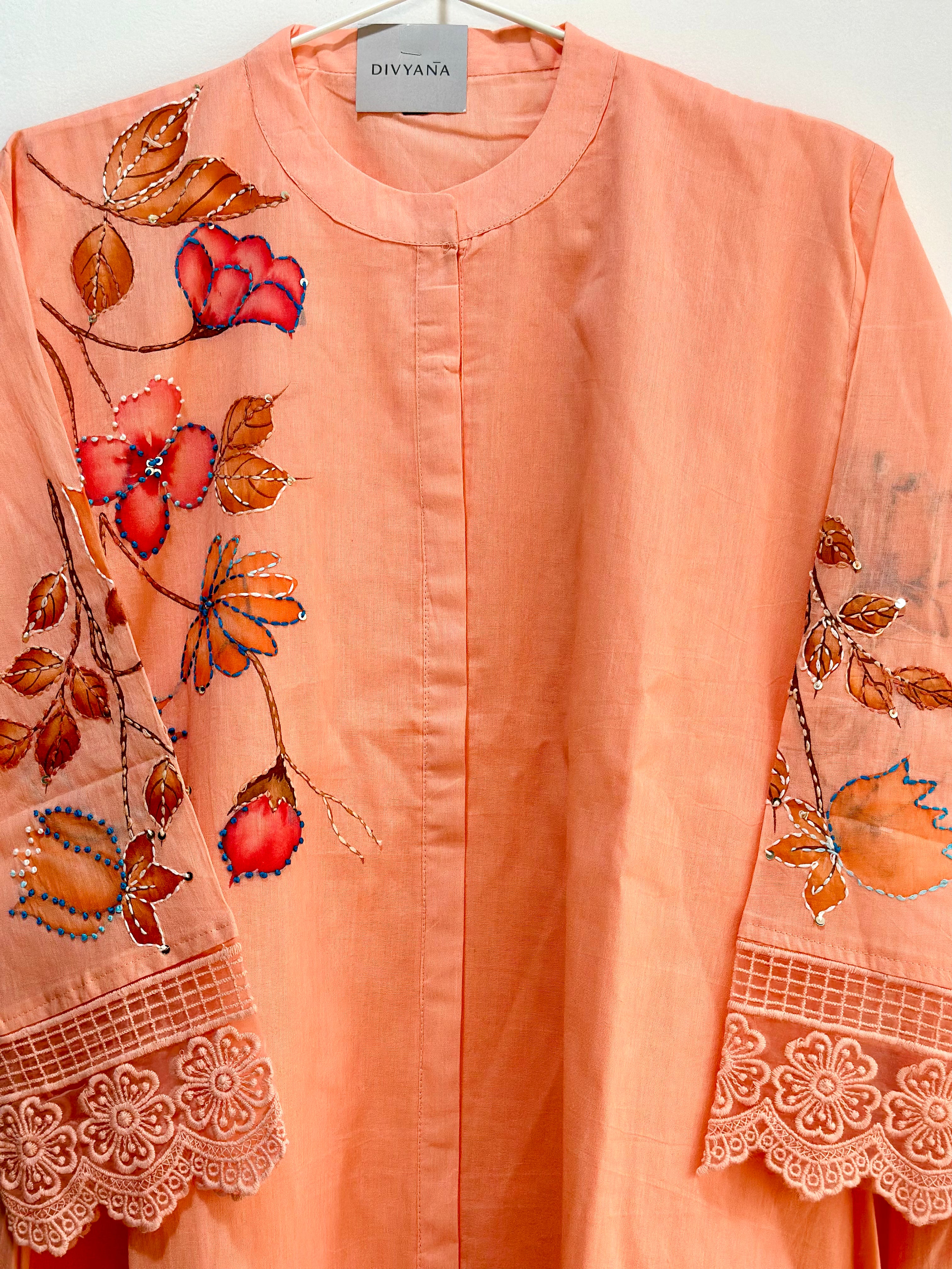 Pretty peach hand-Painted Cotton Co-ord Set