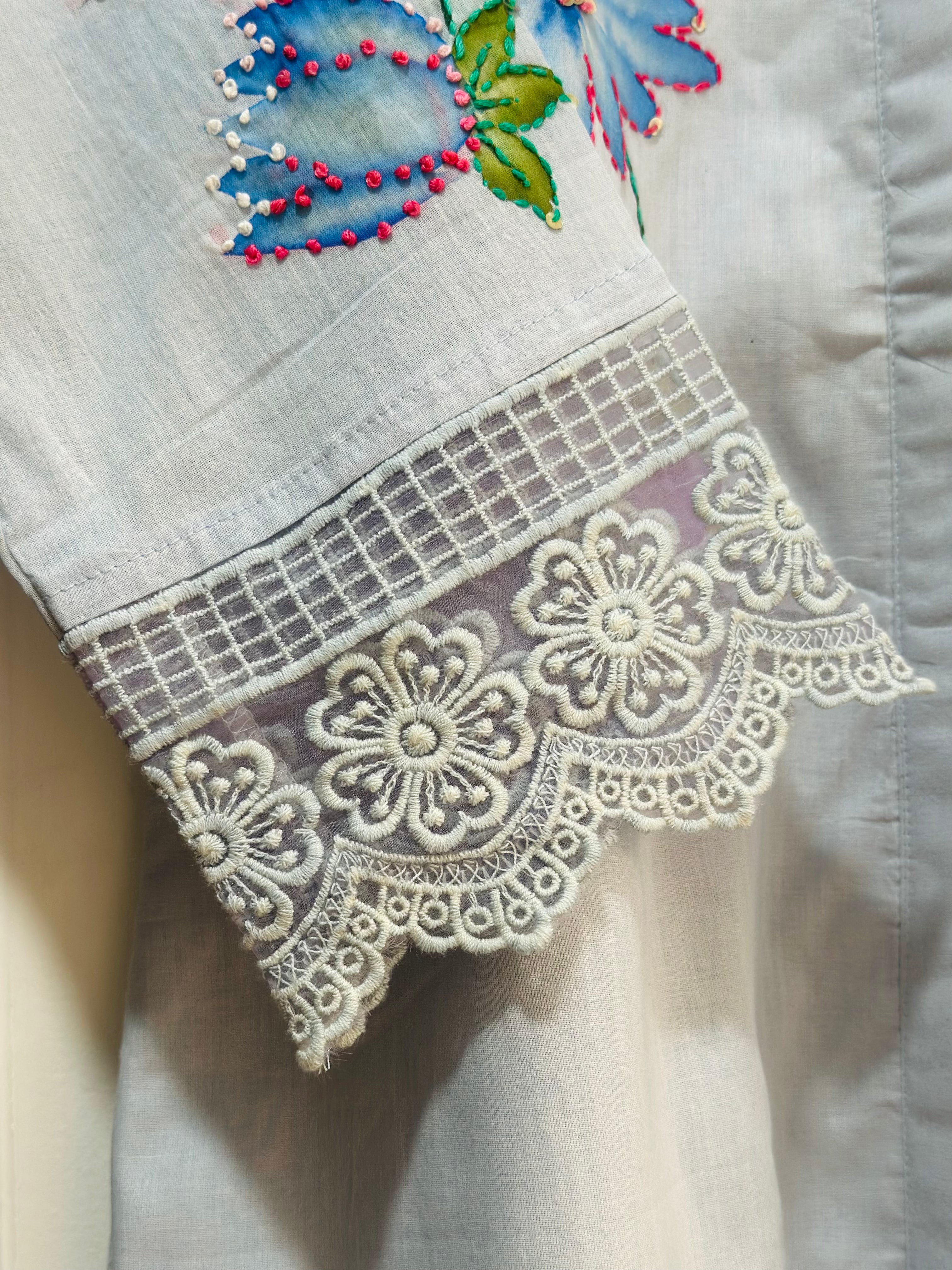 Powder blue handpainted/ hand embroidery cotton co-ord