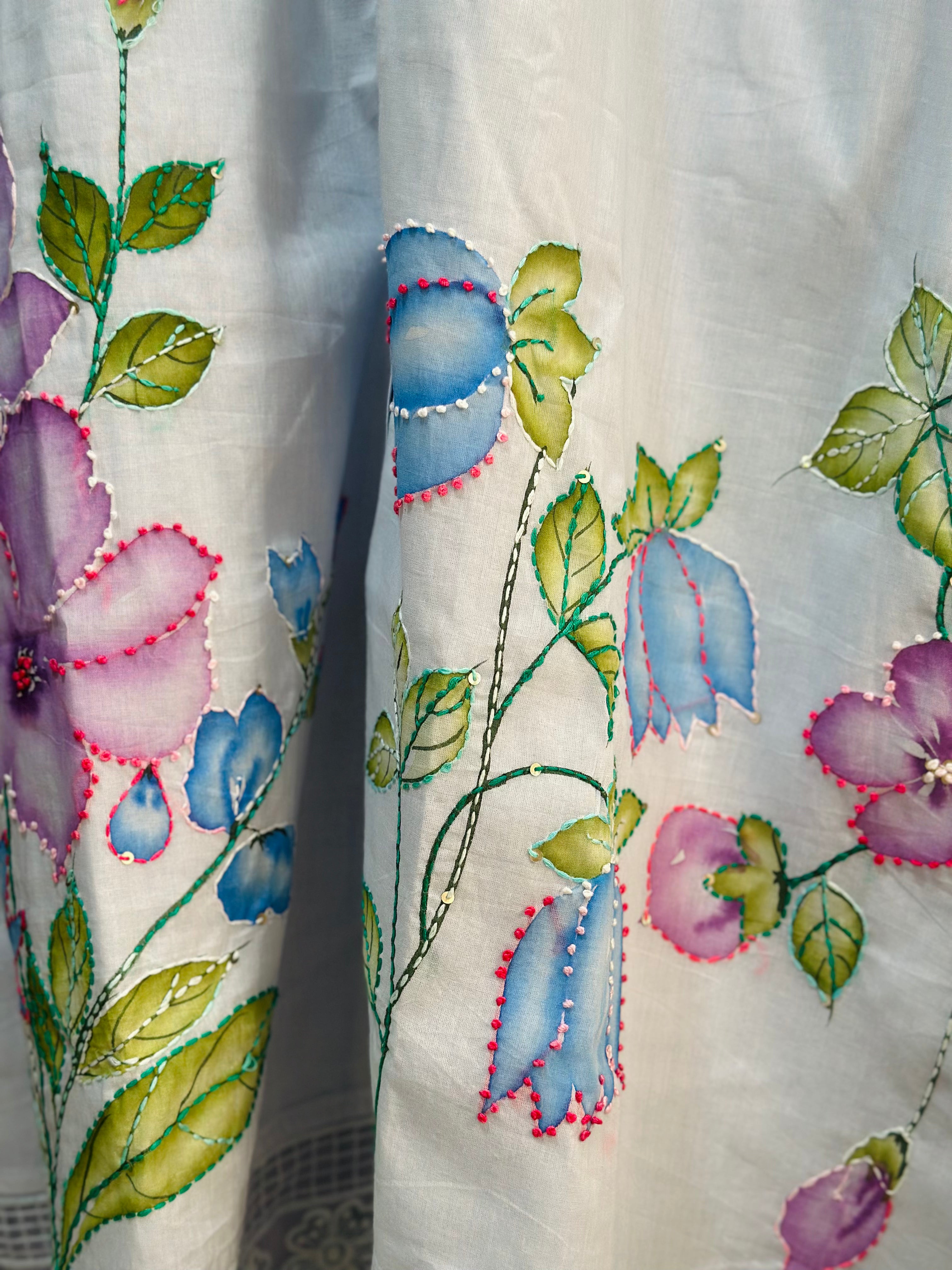 Powder blue handpainted/ hand embroidery cotton co-ord