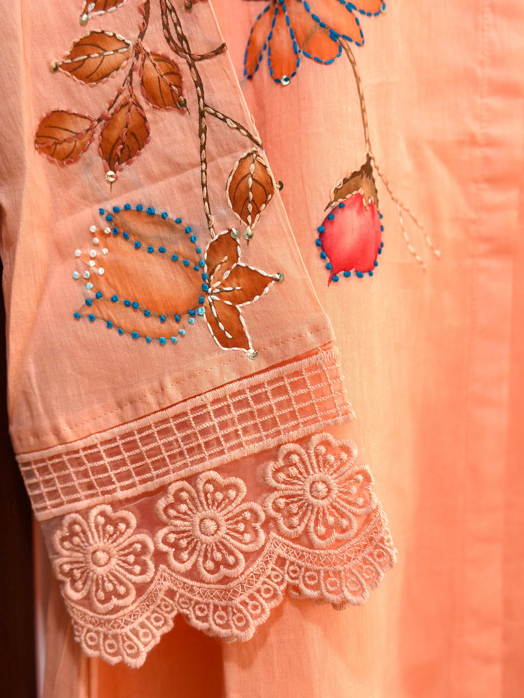 Pretty peach hand-Painted Cotton Co-ord Set