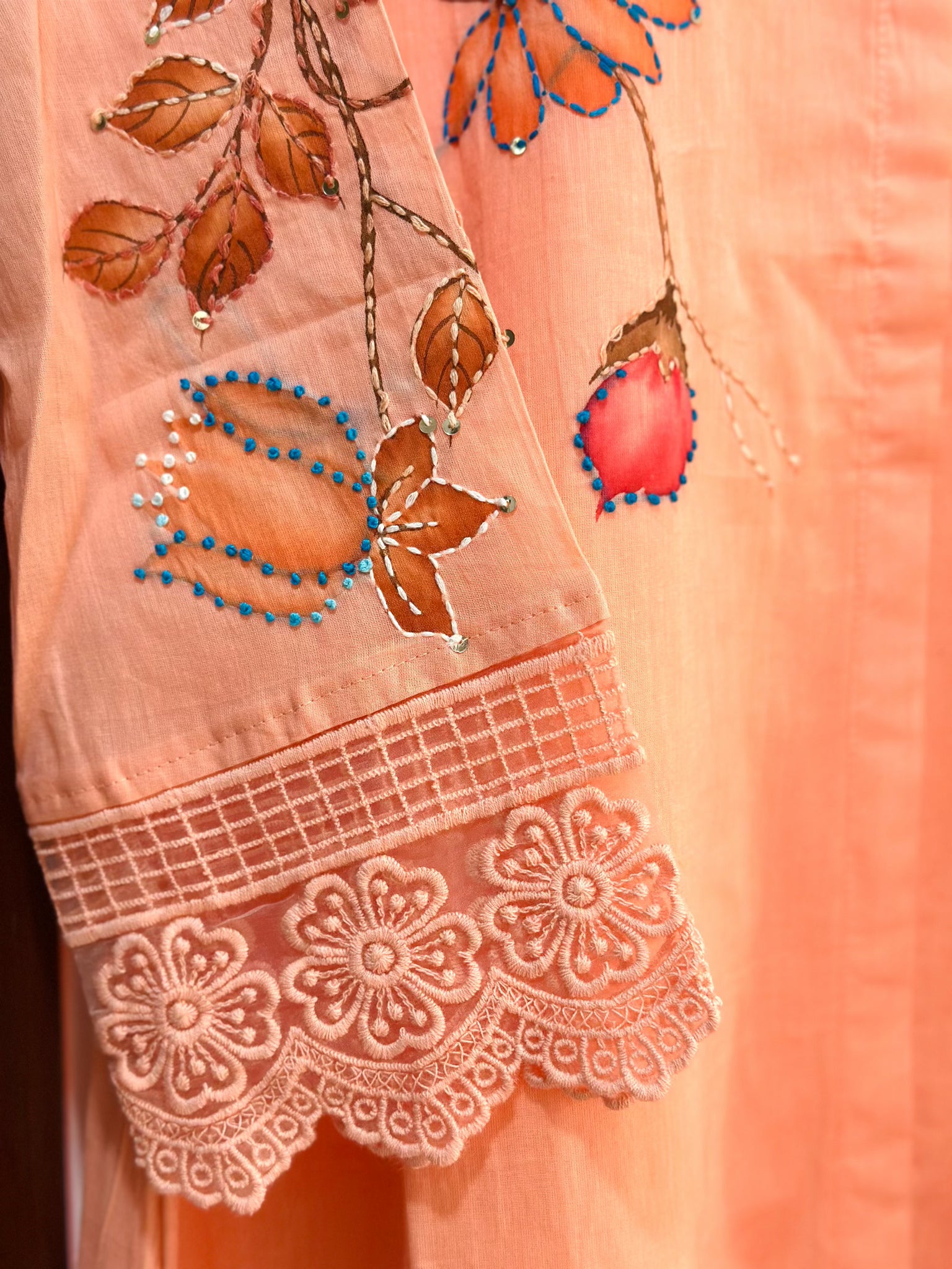 Pretty peach hand-Painted Cotton Co-ord Set