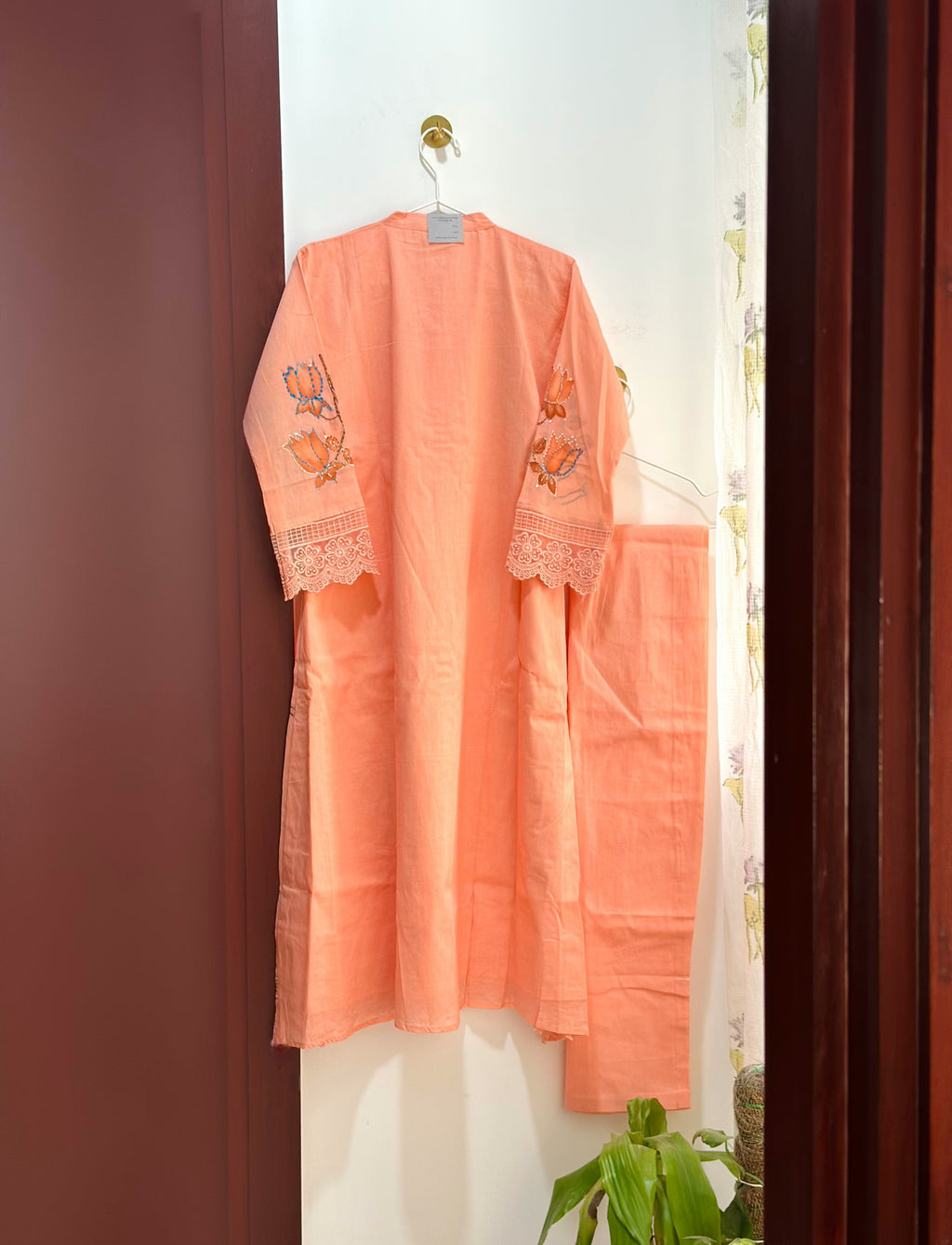 Pretty peach hand-Painted Cotton Co-ord Set