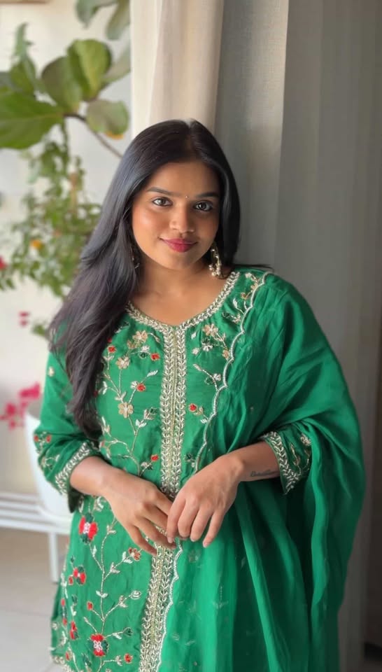 Amaira emarald green chinnon sharara set