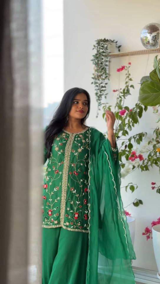 Amaira emarald green chinnon sharara set