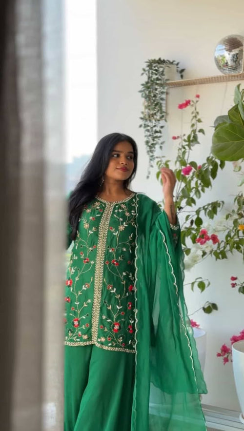 Amaira emarald green chinnon sharara set