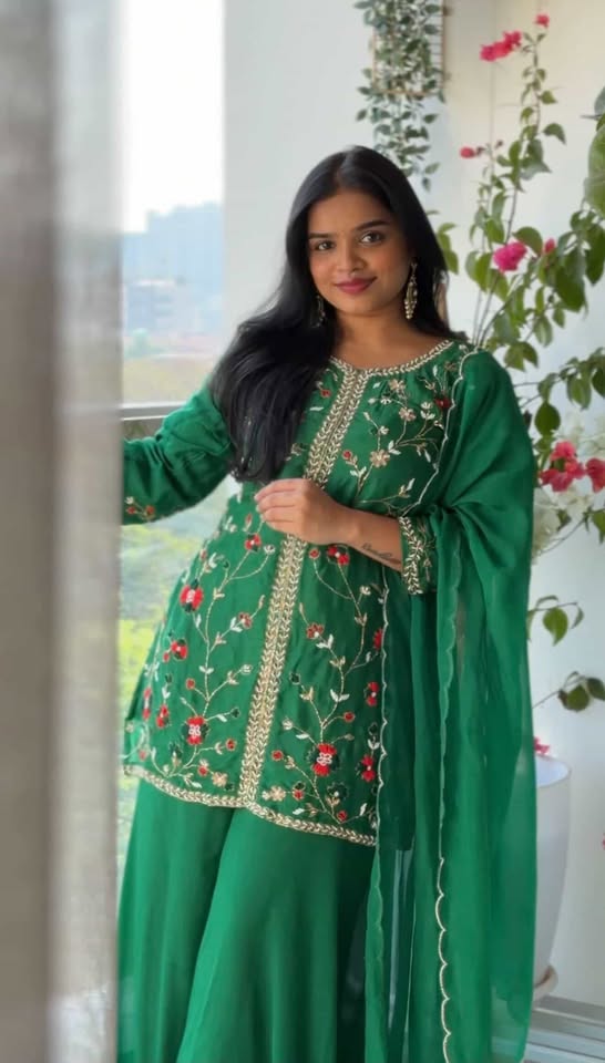 Amaira emarald green chinnon sharara set